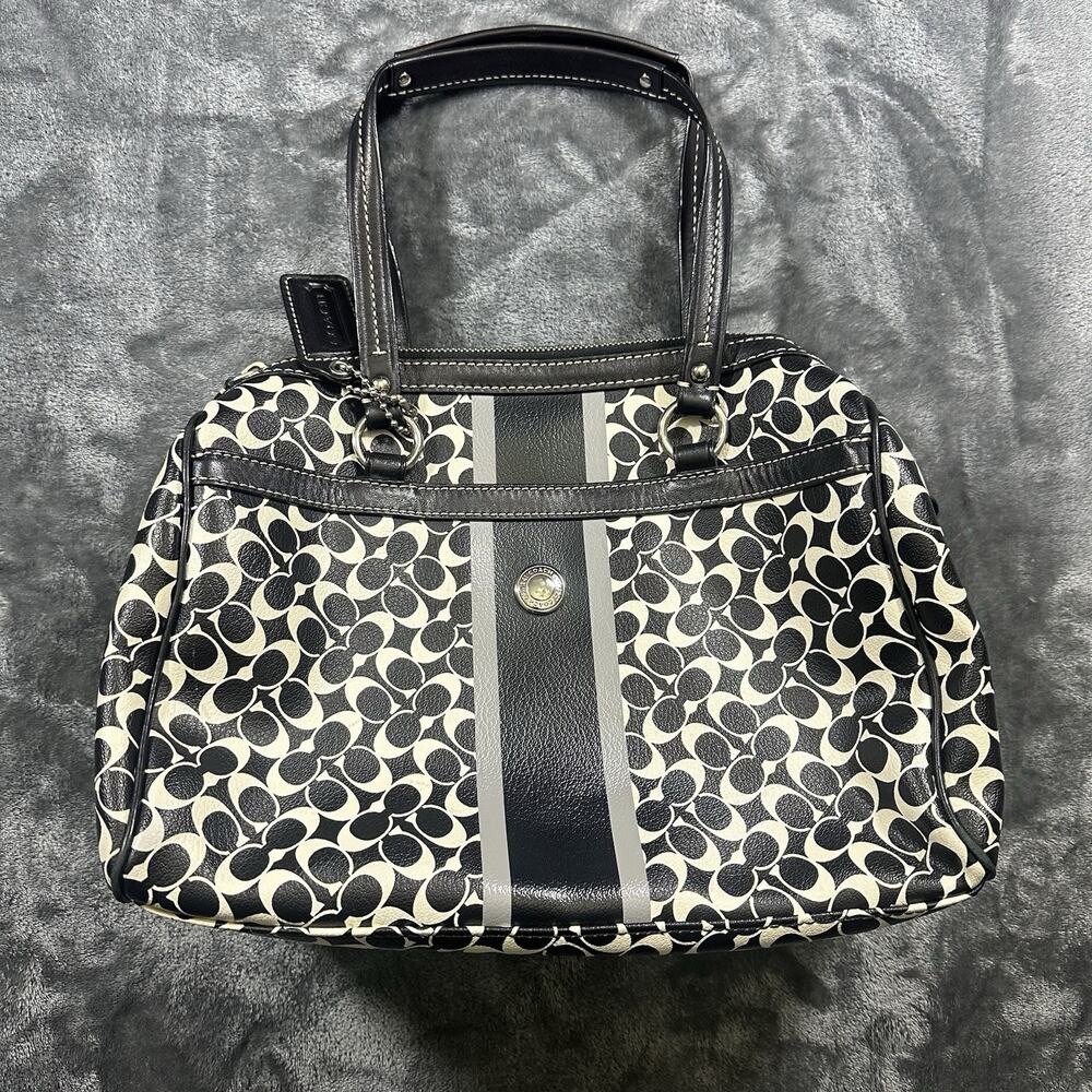Coach Chelsea Heritage Satchel White Black PVC Leather Silver Handbag